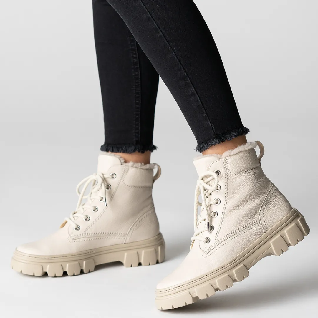 Paul Green Lace up bootie with merino warm lining Beige New
