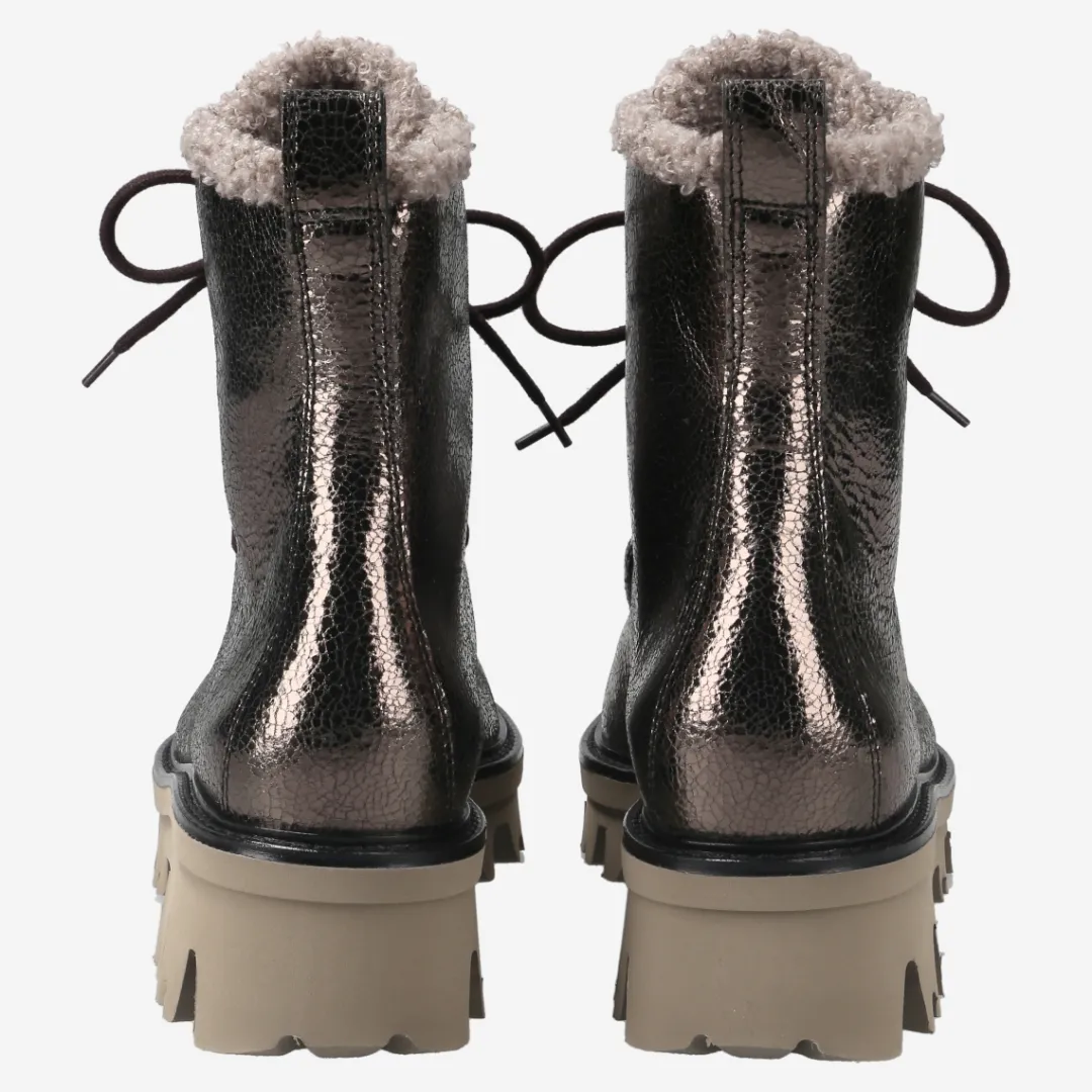 Paul Green Lace-up bootie with warm lining Brown, metallic
